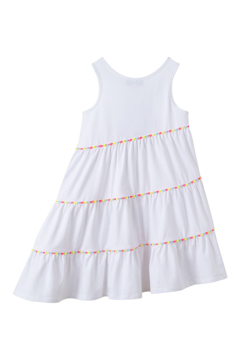 Kids' Pompom Trim Asymmetric Dress, Alternate, color, WHITE POM POM