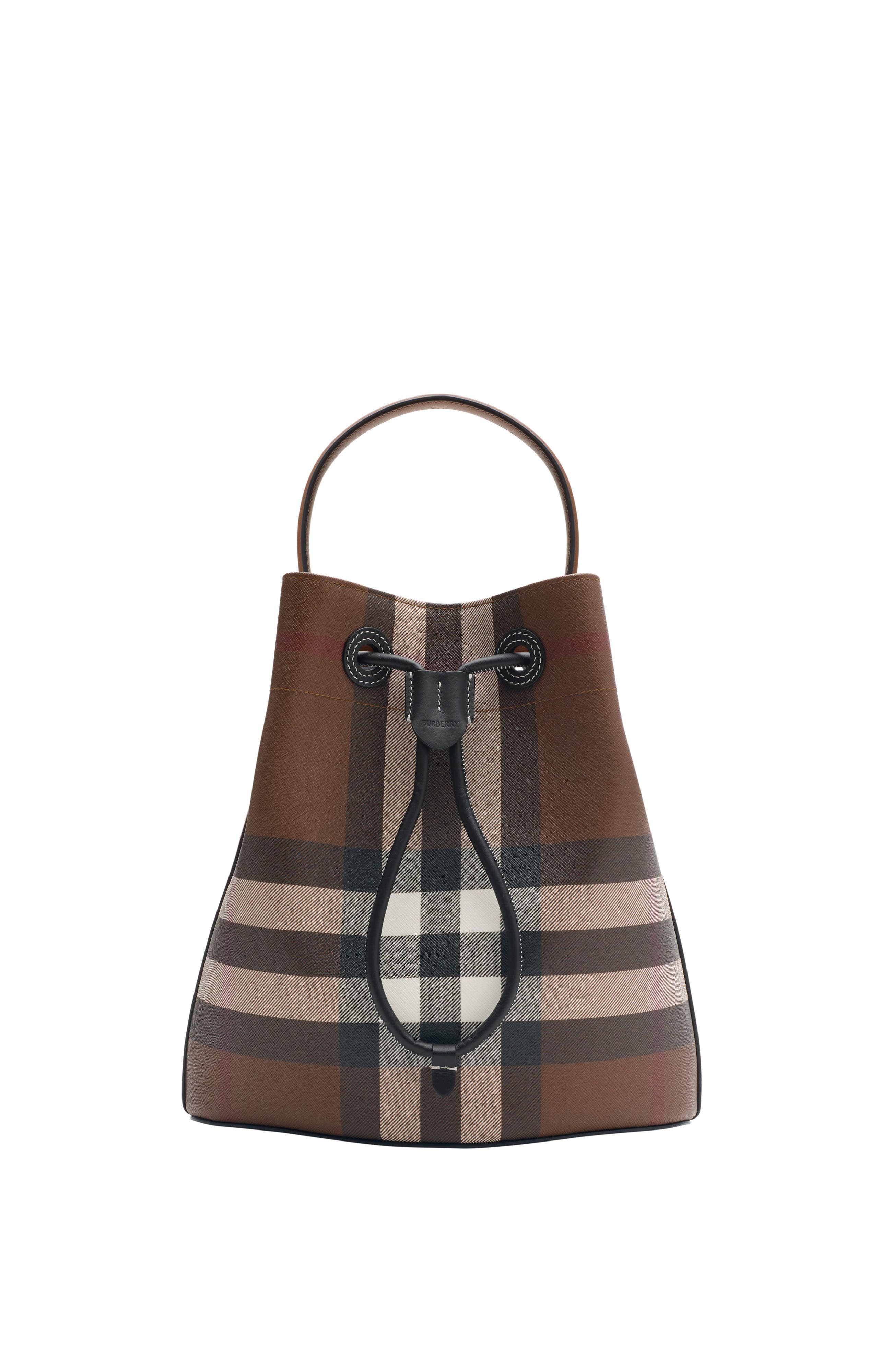 Burberry Small Check Bucket Bag, Main, color, Dark Birch Brown