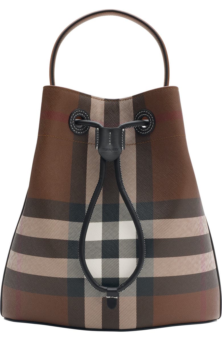 Burberry Small Check Bucket Bag, Main, color, Dark Birch Brown