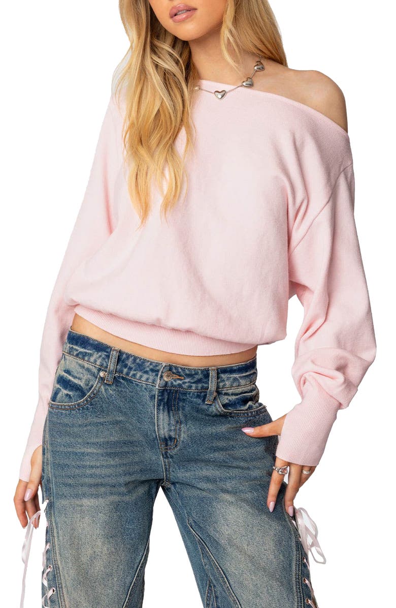 EDIKTED Oversize Off the Shoulder Sweater, Main, color, Light-Pink