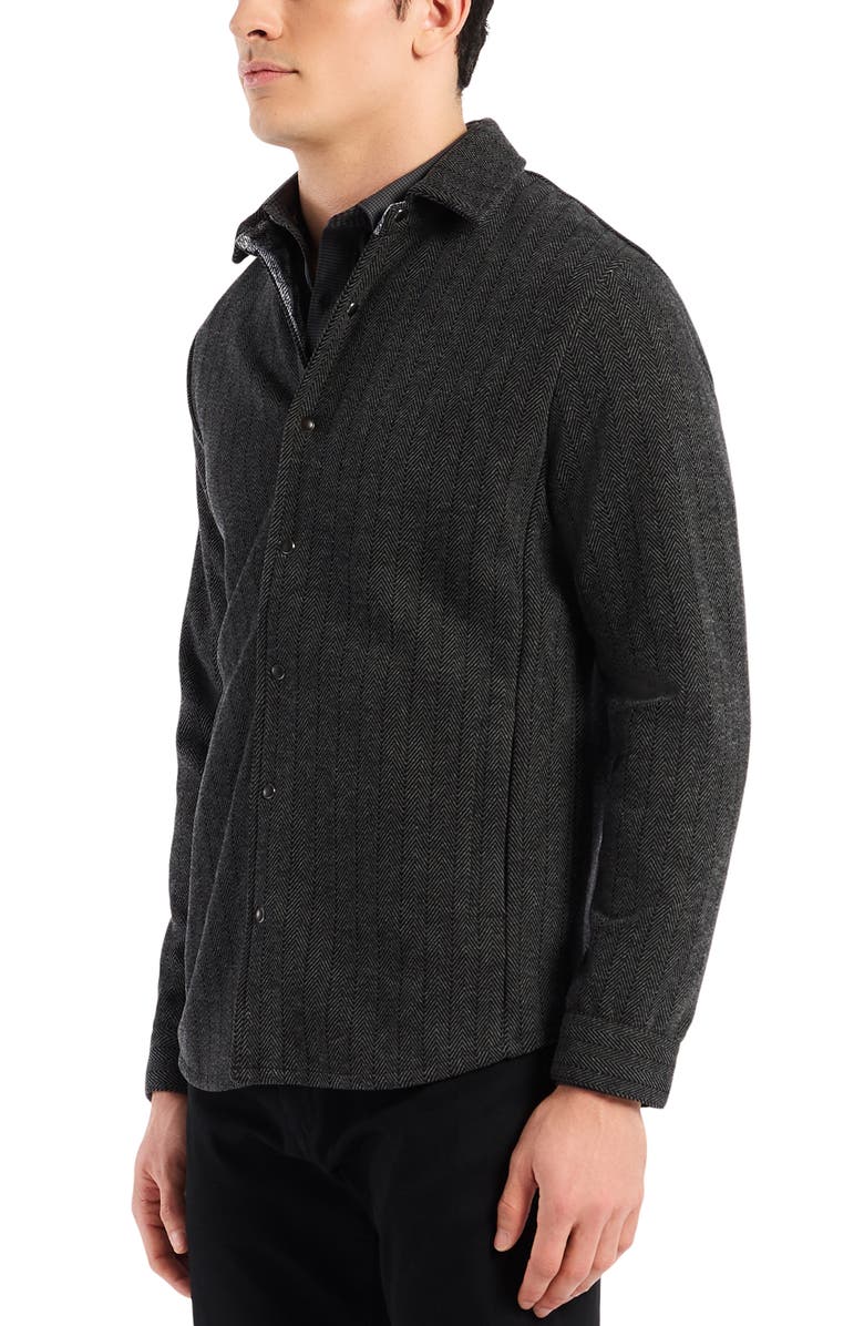 Robert Graham Wylie Herringbone Knit Shirt Jacket, Alternate, color, Black