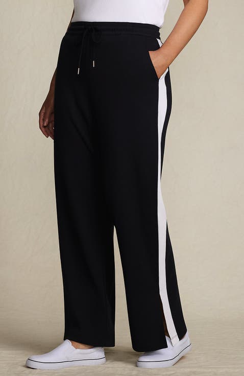 Knit High Rise Relaxed Straight Leg Side Stripe Pants
