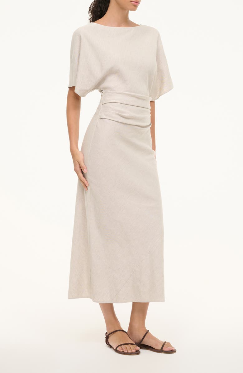 STAUD Amelie Ruched Waist Linen Blend Dress, Alternate, color, Natural