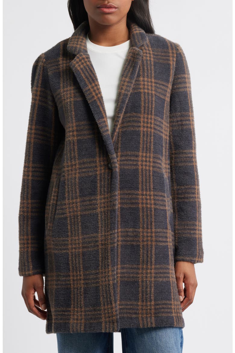 Plaid Coat with Bib Hoodie, Alternate, color, BLACK COPPER COMBO