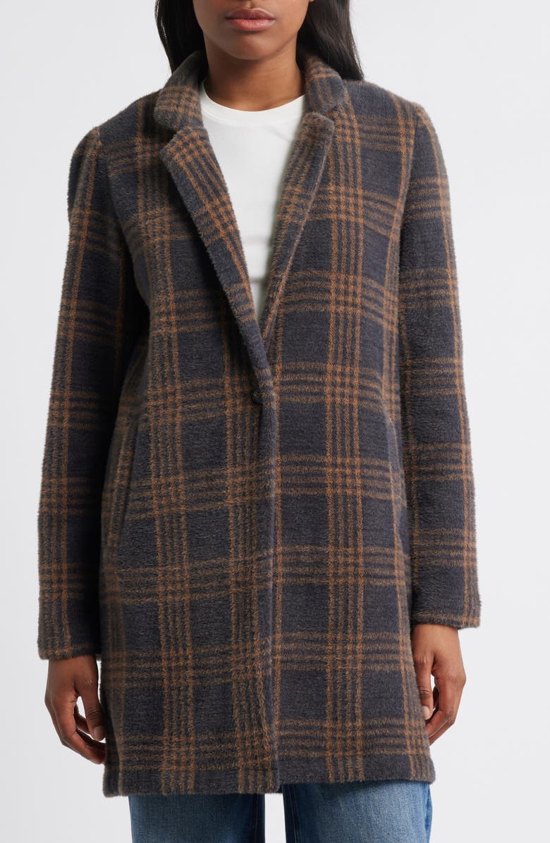 Thread & Supply Plaid Coat with Bib Hoodie, Alternate, color, Black Copper Combo