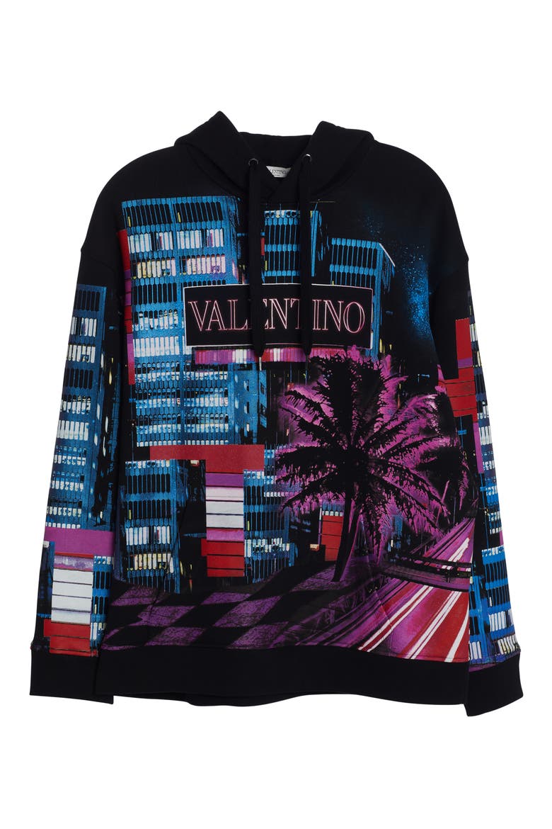 Electric City Print Cotton Hoodie, Alternate, color, ELECTRIC CITY