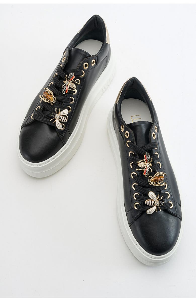 Prologue Shoes Ater Bee Buckle Sneakers, Alternate, color, Black Faux Leather