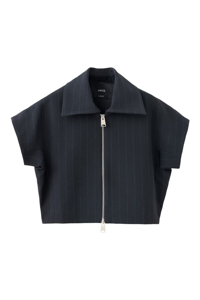 Pinstripe Short Sleeve Zip Waistcoat, Alternate, color, NAVY