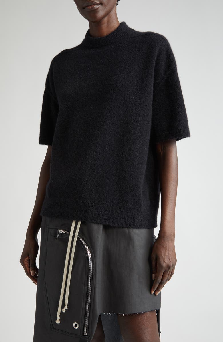 Rick Owens Tommy Short Sleeve Alpaca & Wool Blend Mock Neck Sweater, Alternate, color,