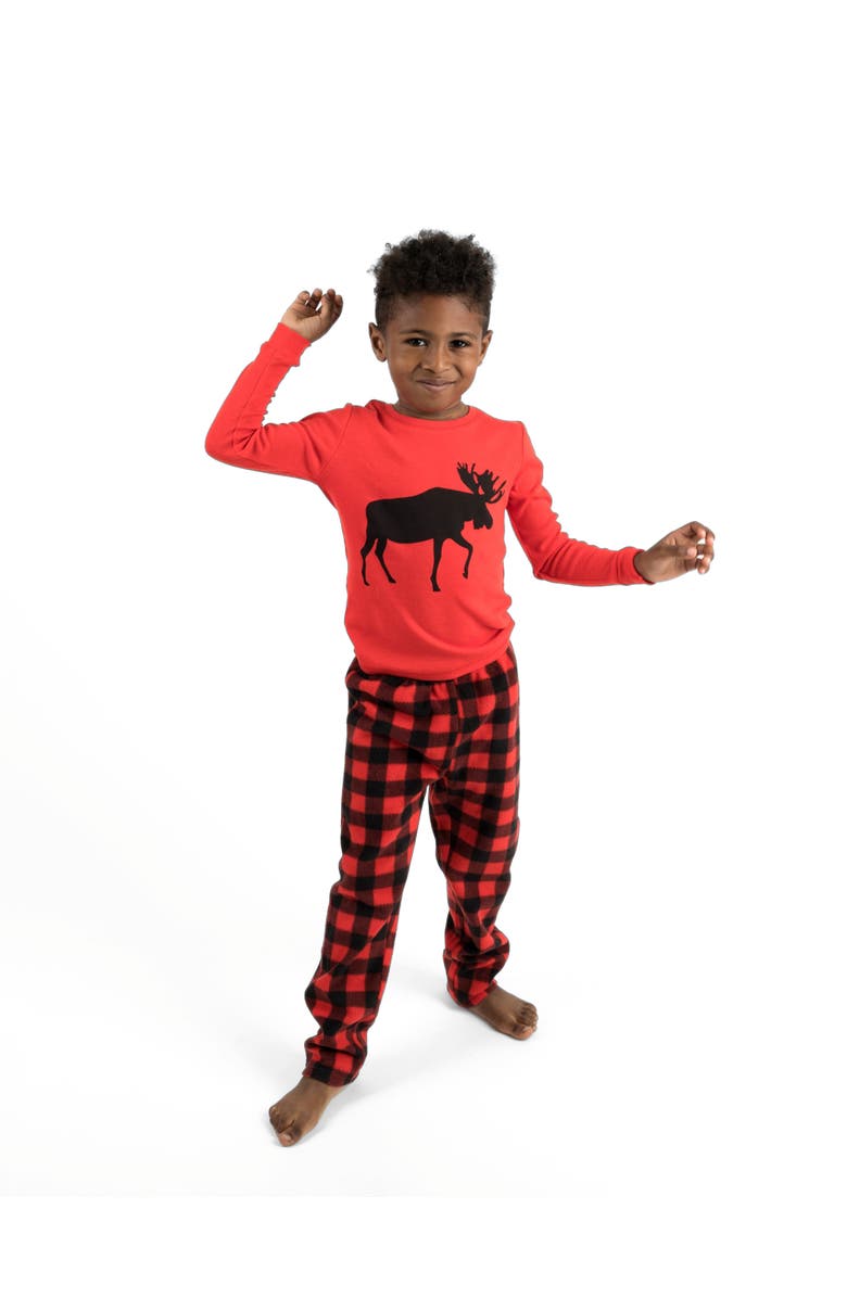 Leveret Kids Cotton Top & Fleece Pants Printed Matching Family Holiday Pajamas, Alternate, color, Moose