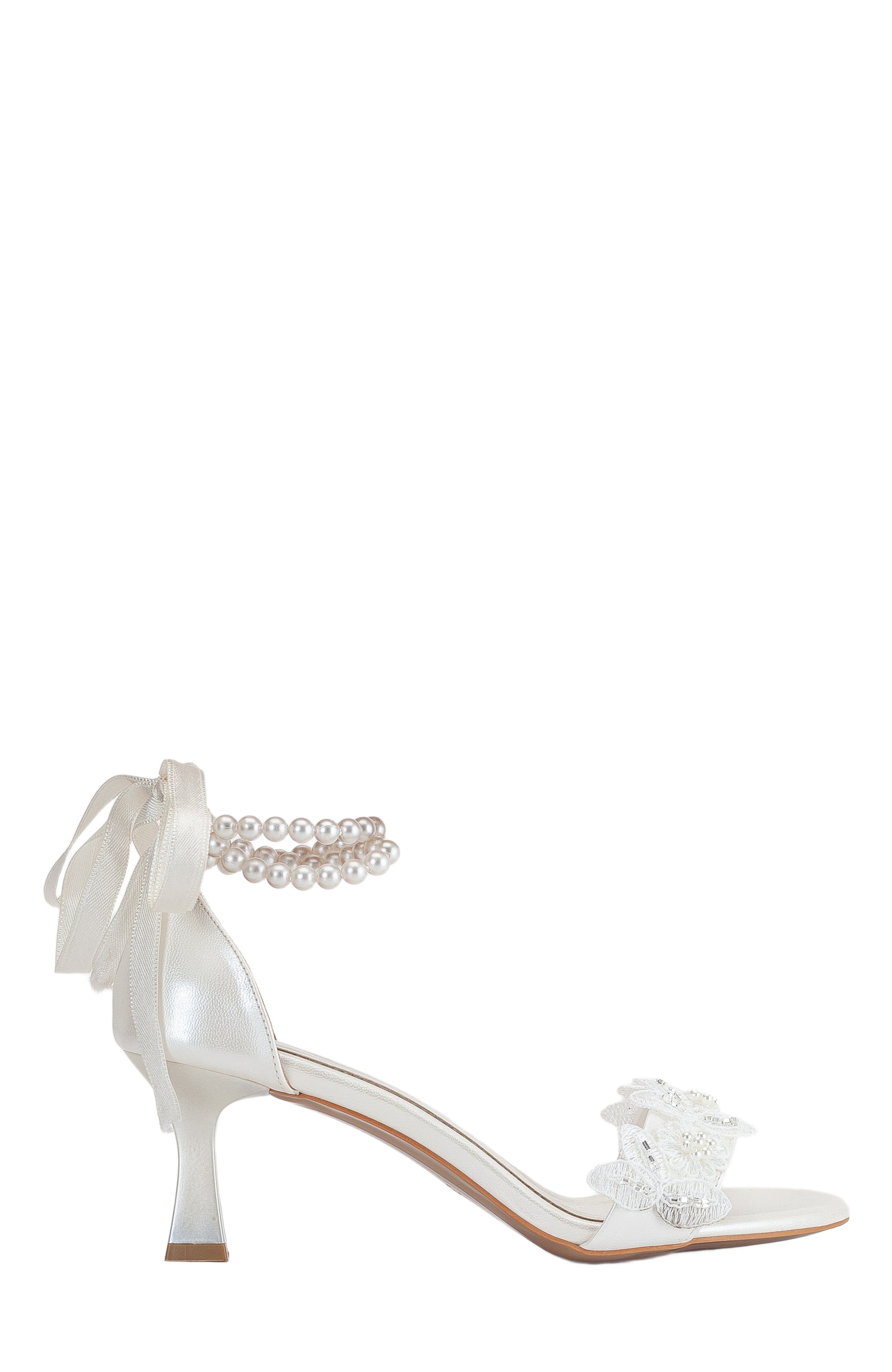Forever & Always Shoes Dawn Lace Sandals with Pearls, Main, color, Ivory Faux Leather