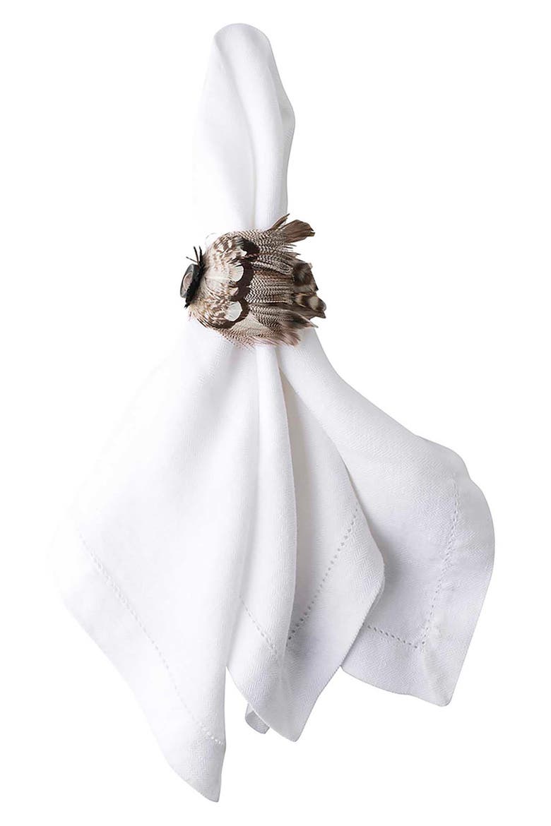 Set of 4 Feather Napkin Rings, Alternate, color, ESPRESSO