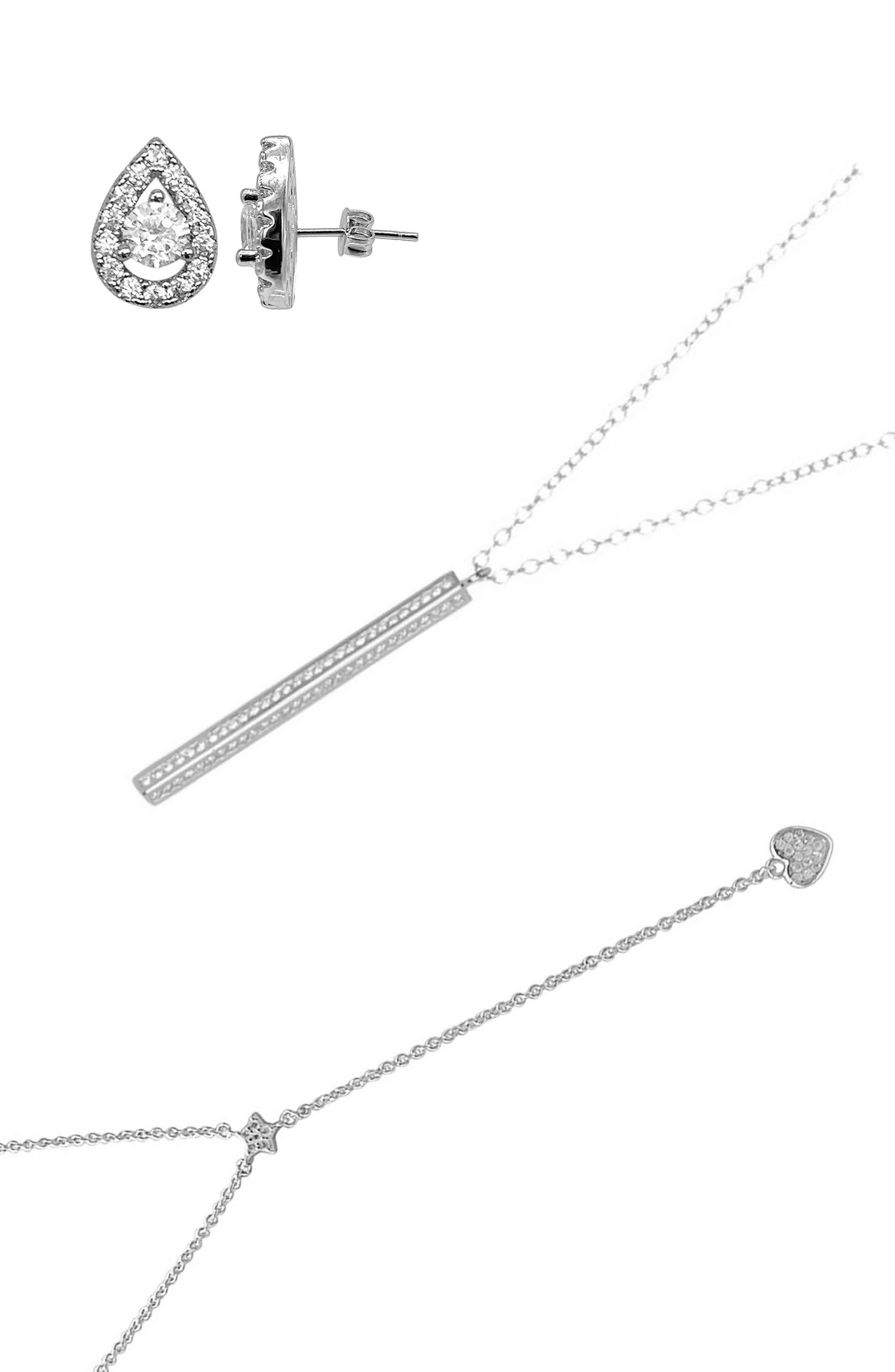 Adornia Pendant Lariat Necklaces & Halo Teardrop Stud Earrings Set
