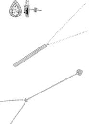 Adornia Pendant Lariat Necklaces & Halo Teardrop Stud Earrings Set
