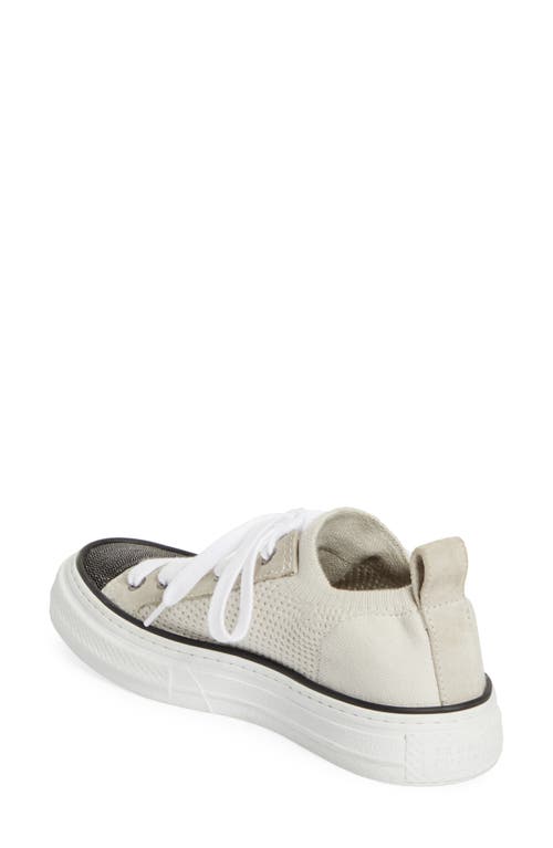 Brunello Cucinelli Low Top Sneaker With Tab On The Heel In Cotton Knit In White