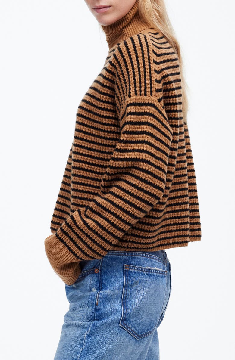 Madewell Stripe Wool Waffle Knit Turtleneck Sweater, Alternate, color, Hthr Caramel Stripe