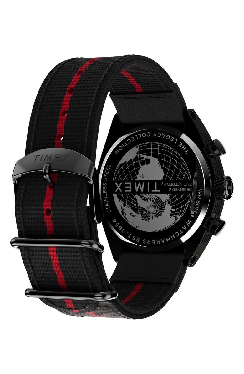 Timex<sup>®</sup> Legacy Tonneau Chronograph Fabric Strap Watch, 42mm, Alternate, color, Black