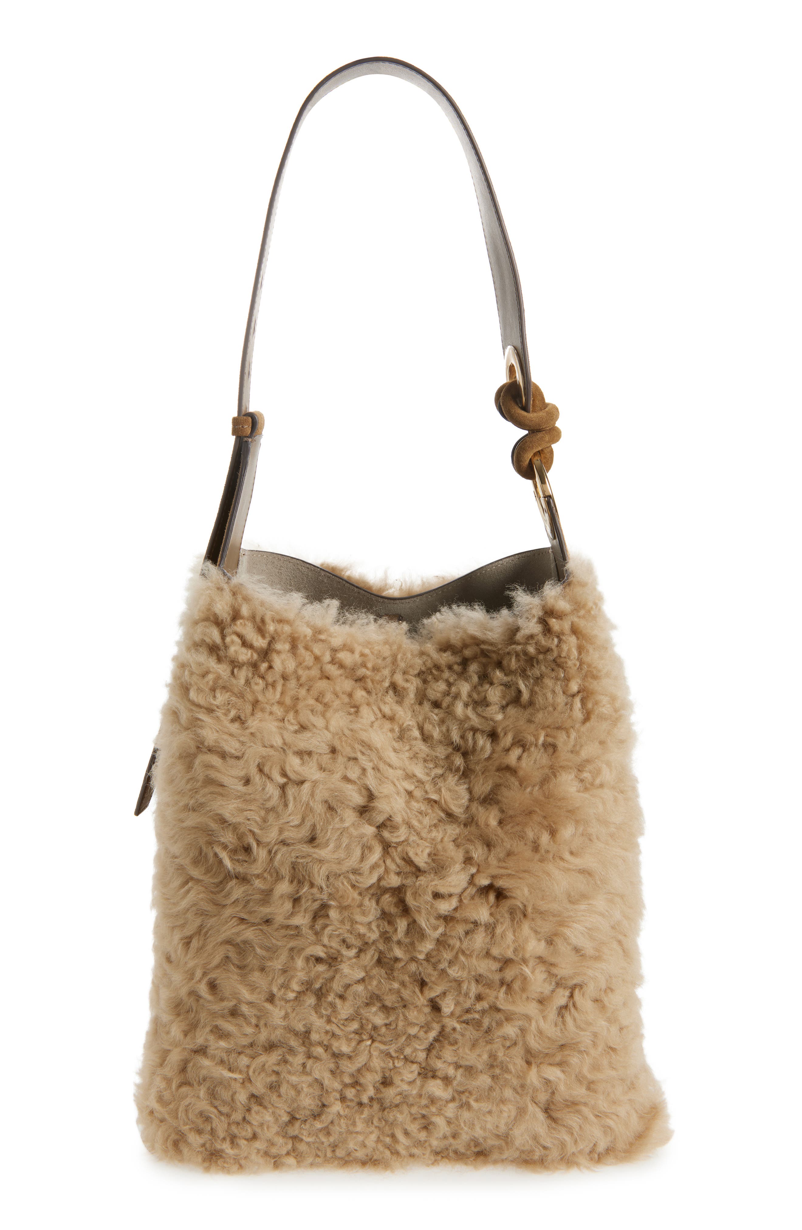 Anya Hindmarch Ringo Genuine Shearling North/South Shoulder Bag, Main, color, Taupe