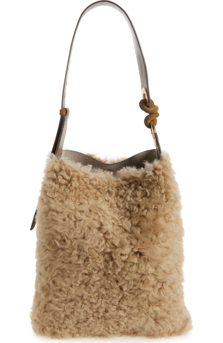 Anya Hindmarch Ringo Genuine Shearling North/South Shoulder Bag, Main, color, Taupe