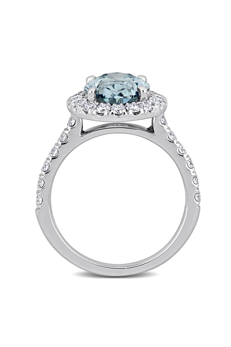 Blue & White Lab-Grown Diamond Halo Ring 14k, Alternate, color, White Gold