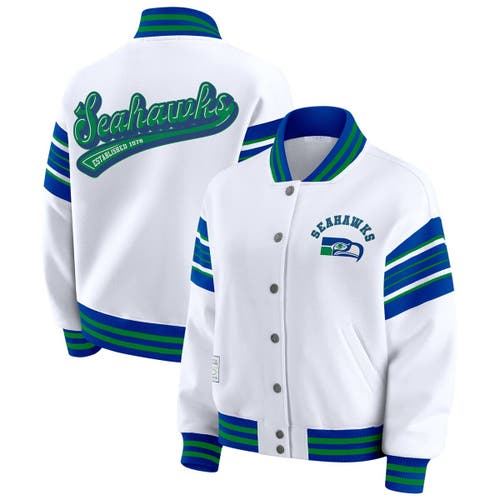 Wear By Erin Andrews White Seattle Seahawks Full-snap Fleece Sweatshirt Jacket In Green