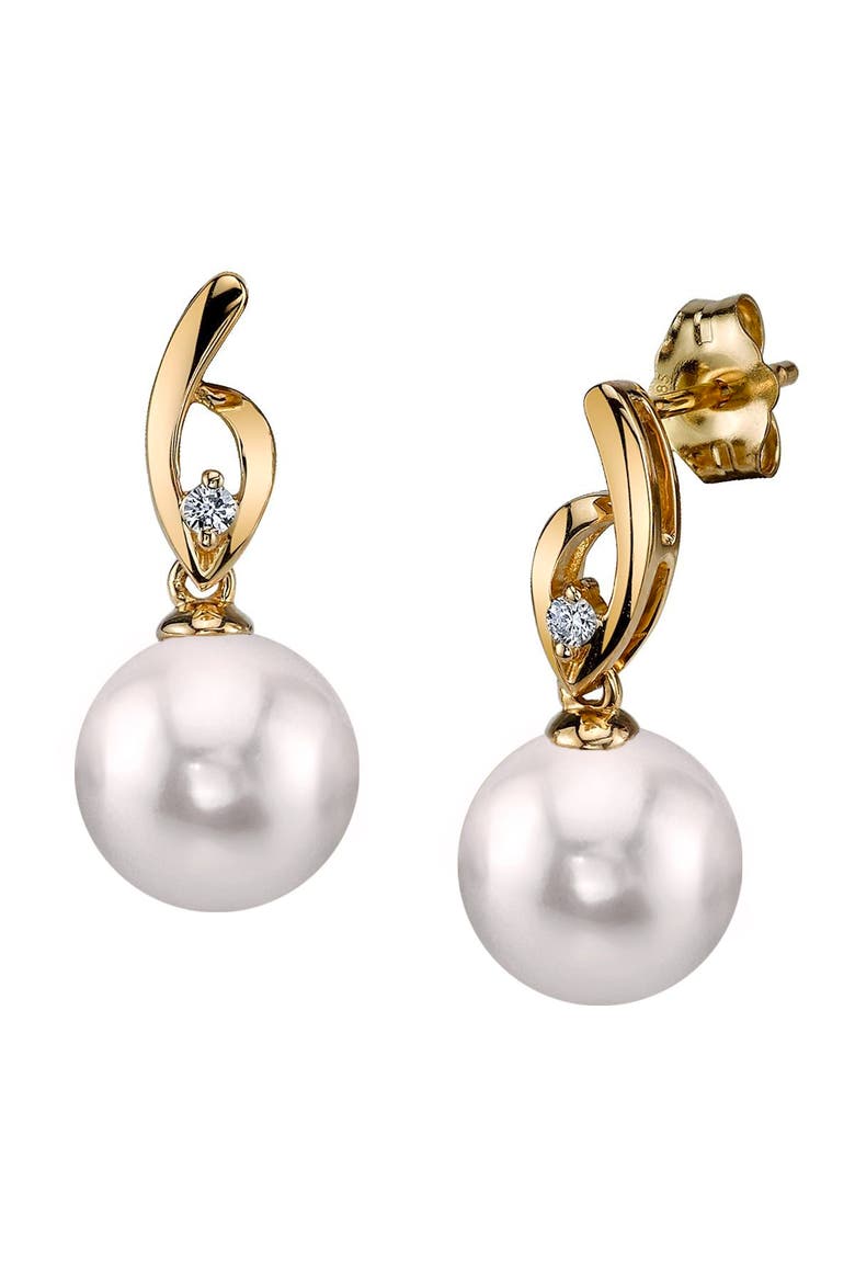 Akoya Pearl & Diamond Lois Earrings, Main, color, Yellow Gold