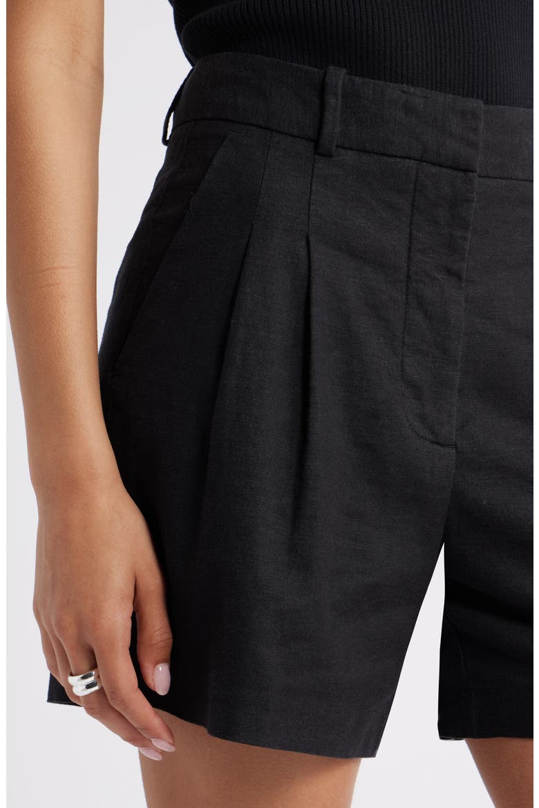 Everyday Pleated Linen Blend Shorts, Alternate, color, BLACK