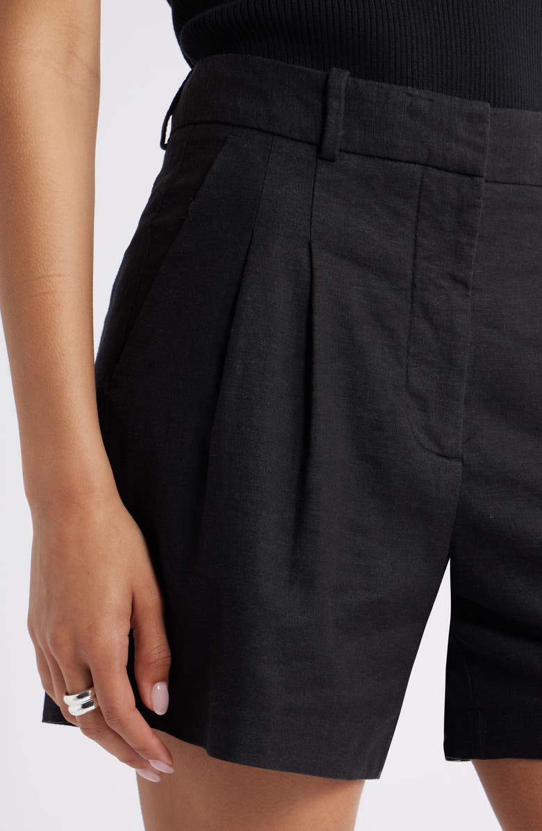Open Edit Everyday Pleated Linen Blend Shorts, Alternate, color, Black