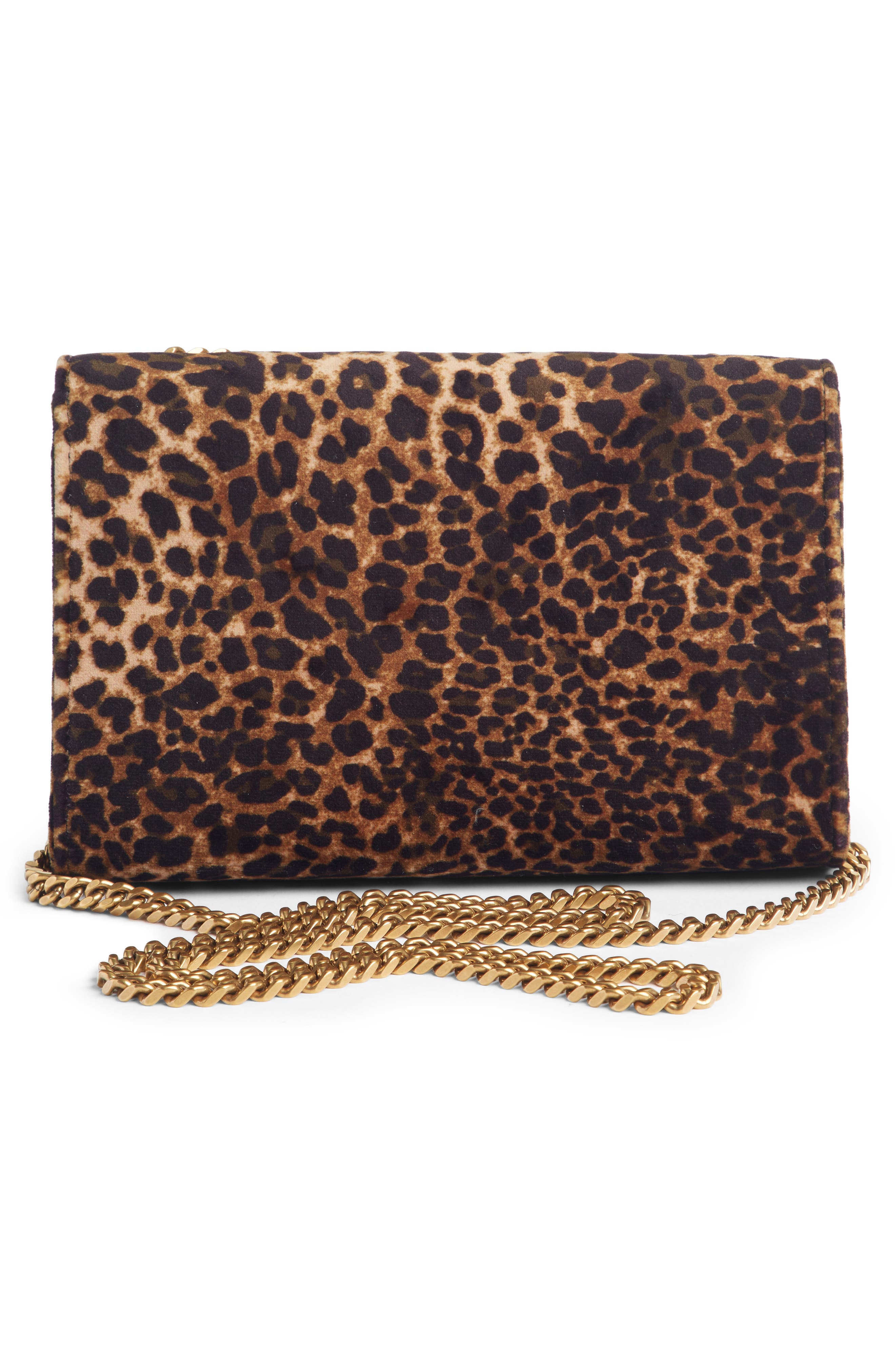 Saint Laurent Small Kate Leopard Print Velour Chain Crossbody Bag, Alternate, color, 
