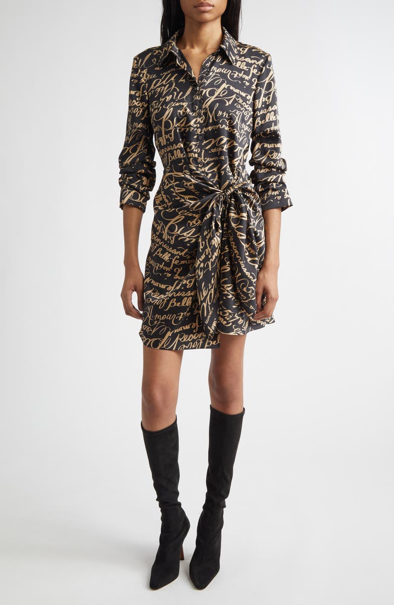 Cinq à Sept Love Journal Jacey Long Sleeve Shirtdress, Main, color, Black/ Khaki