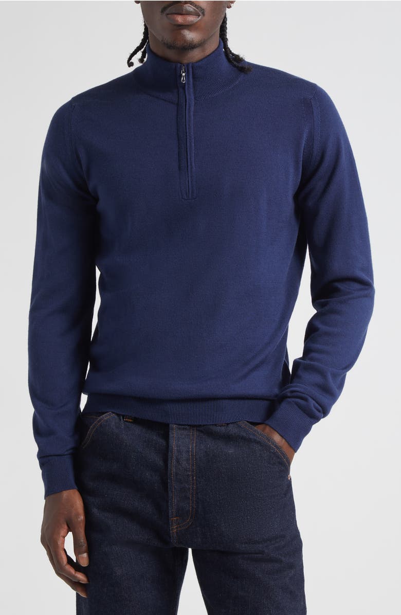 John Smedley Men's Tapton Half Zip Merino Wool Sweater, Main, color, Hemingway Blue