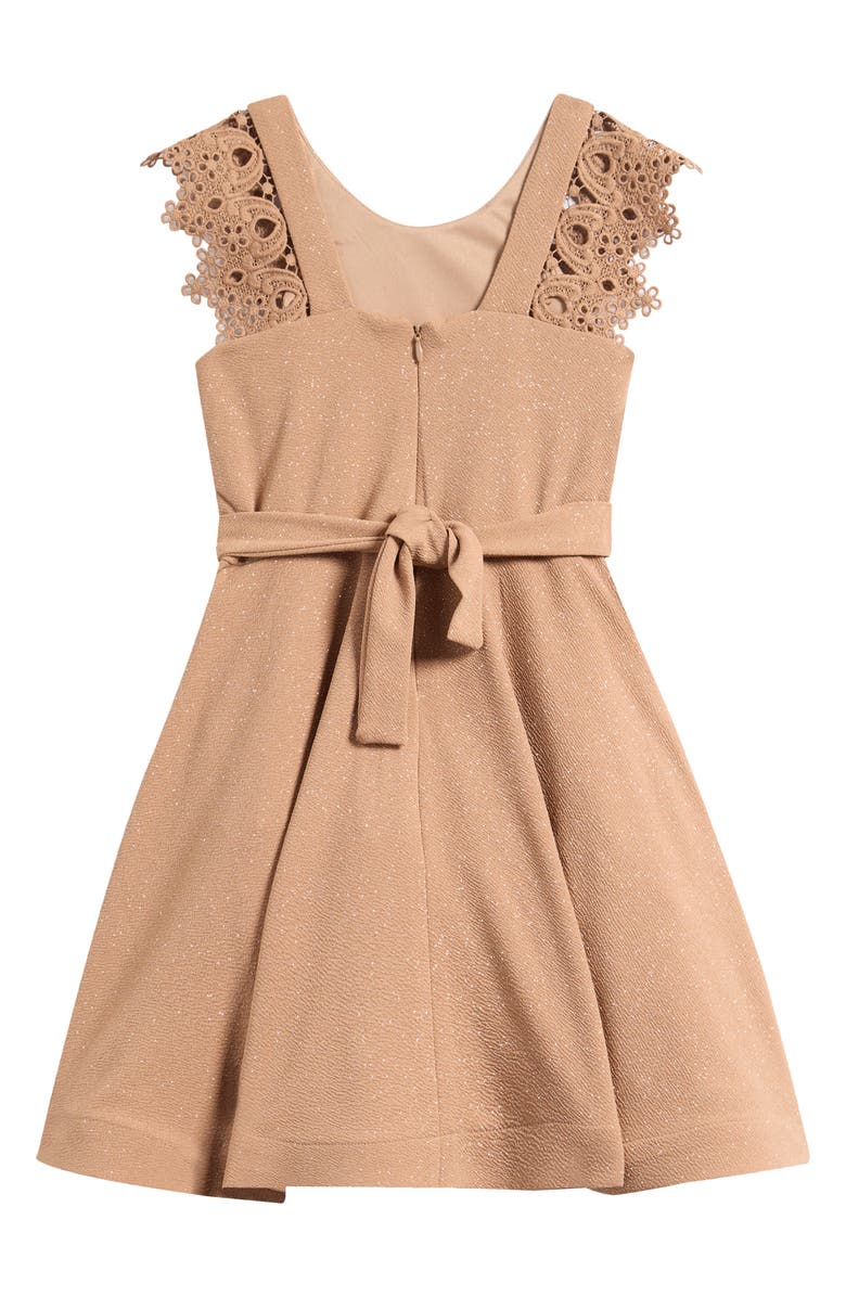 Iris & Ivy Kids' Sparkle Lace Sleeve Skater Dress, Alternate, color, Tan