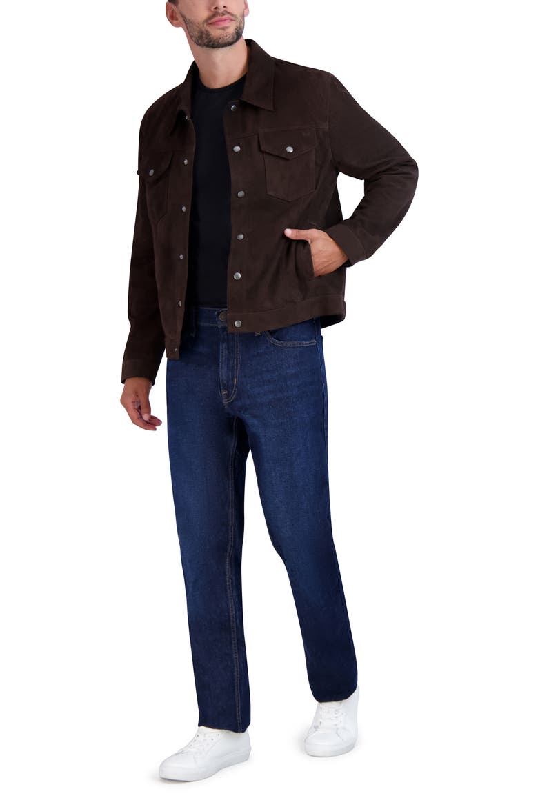 Suede Trucker Jacket, Alternate, color, DARK CHOCOLATE