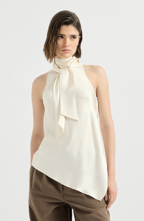 Silk satin top with monili