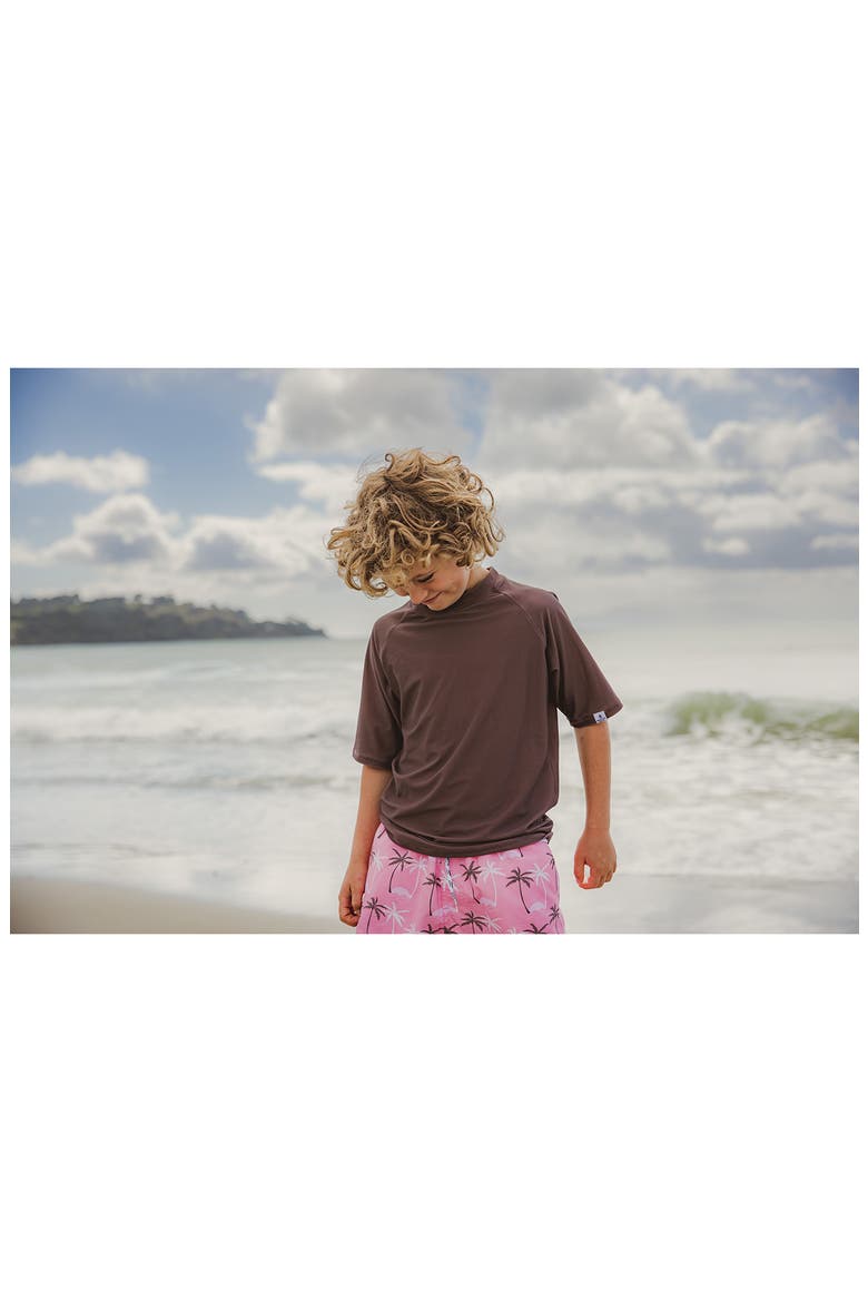 Kids' Short Sleeve Recycled Blend Rashguard, Alternate, color, BROWN