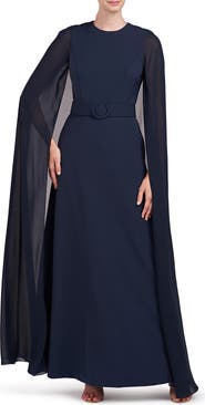 Kay Unger Freya Belted Cape Gown