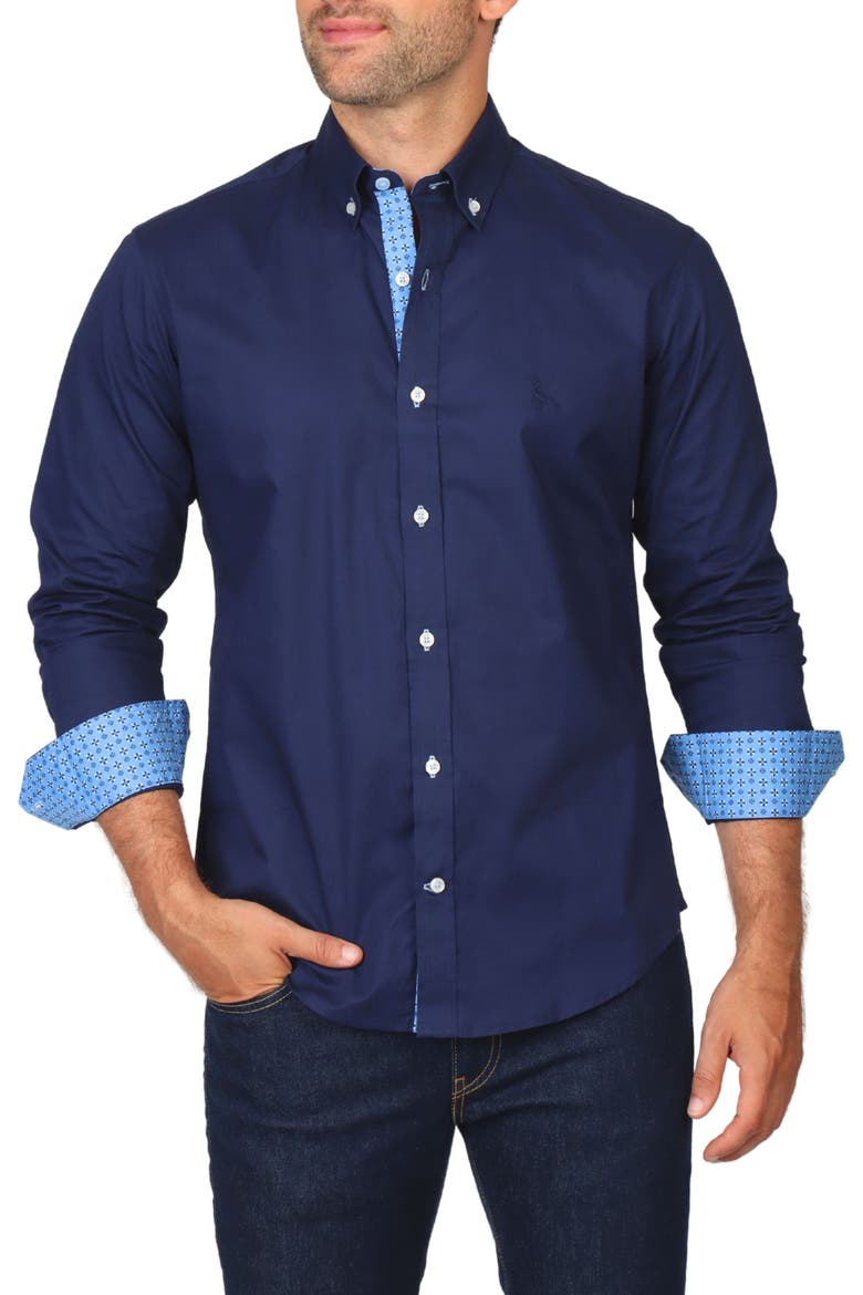 Solid Stretch Button-Down Shirt, Alternate, color, NAVY