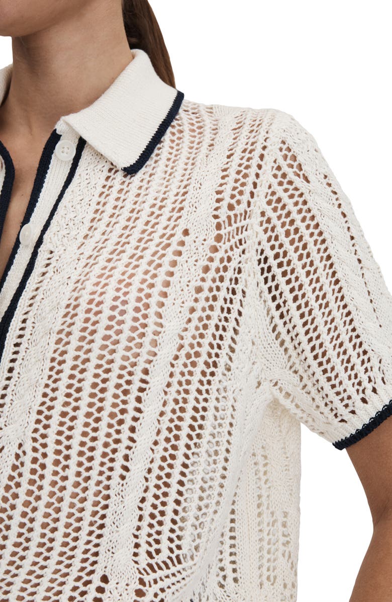 Reiss Erica Open Stitch Linen Button-Up Sweater, Alternate, color,