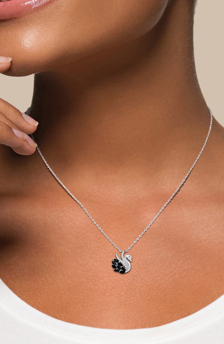 DELMAR Black Spinel & White Topaz Swan Pendant Necklace, Alternate, color,