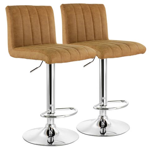 2 Piece Tufted Faux Leather Adjustable Bar Stool