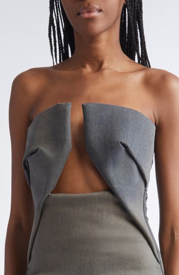 Abito Prong Strapless Gradient Denim Gown