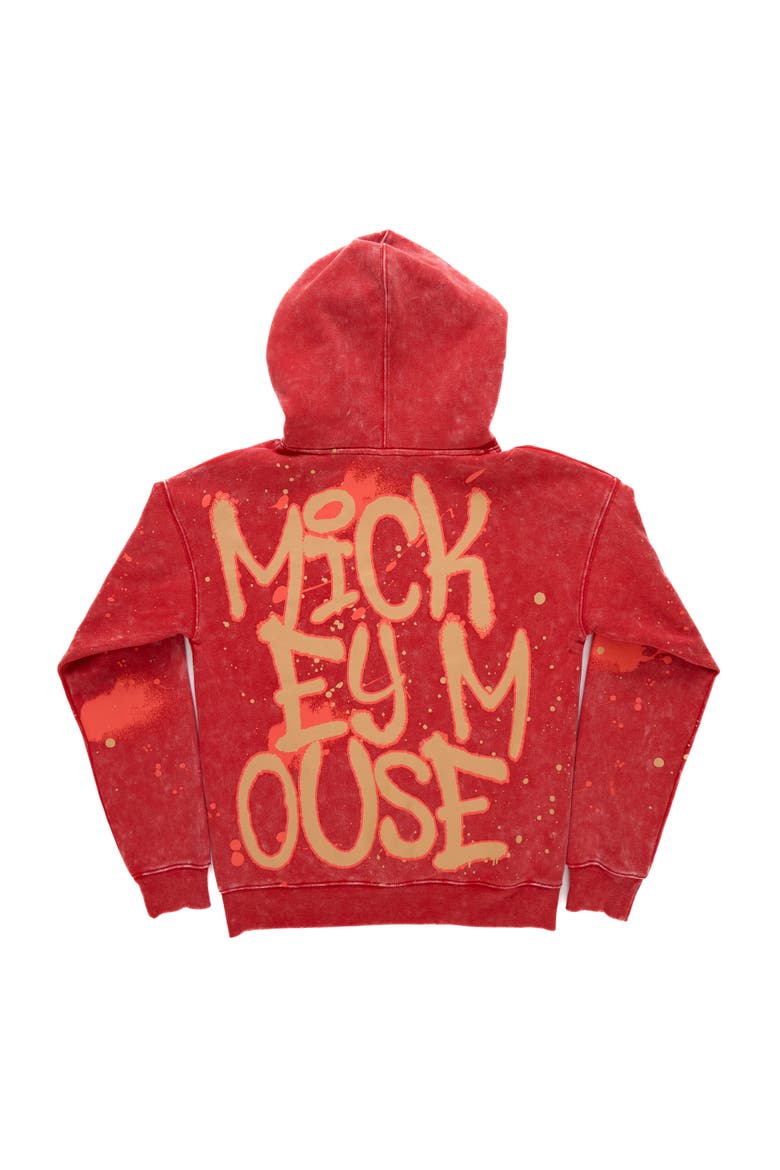 Mickey Mouse Fleece Pullover Hoodie, Alternate, color, Mickey Red Acid Wash