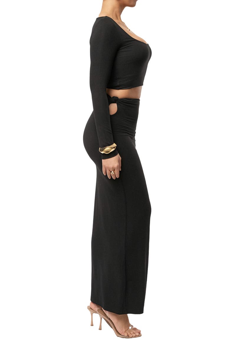 Geneva Long Sleeve Crop Top & Skirt, Alternate, color, BLACK