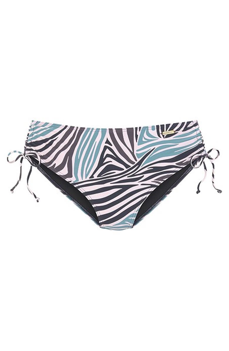LASCANA Zebra Print Mid Rise Bikini Bottom, Alternate, color, Turquoise & Black