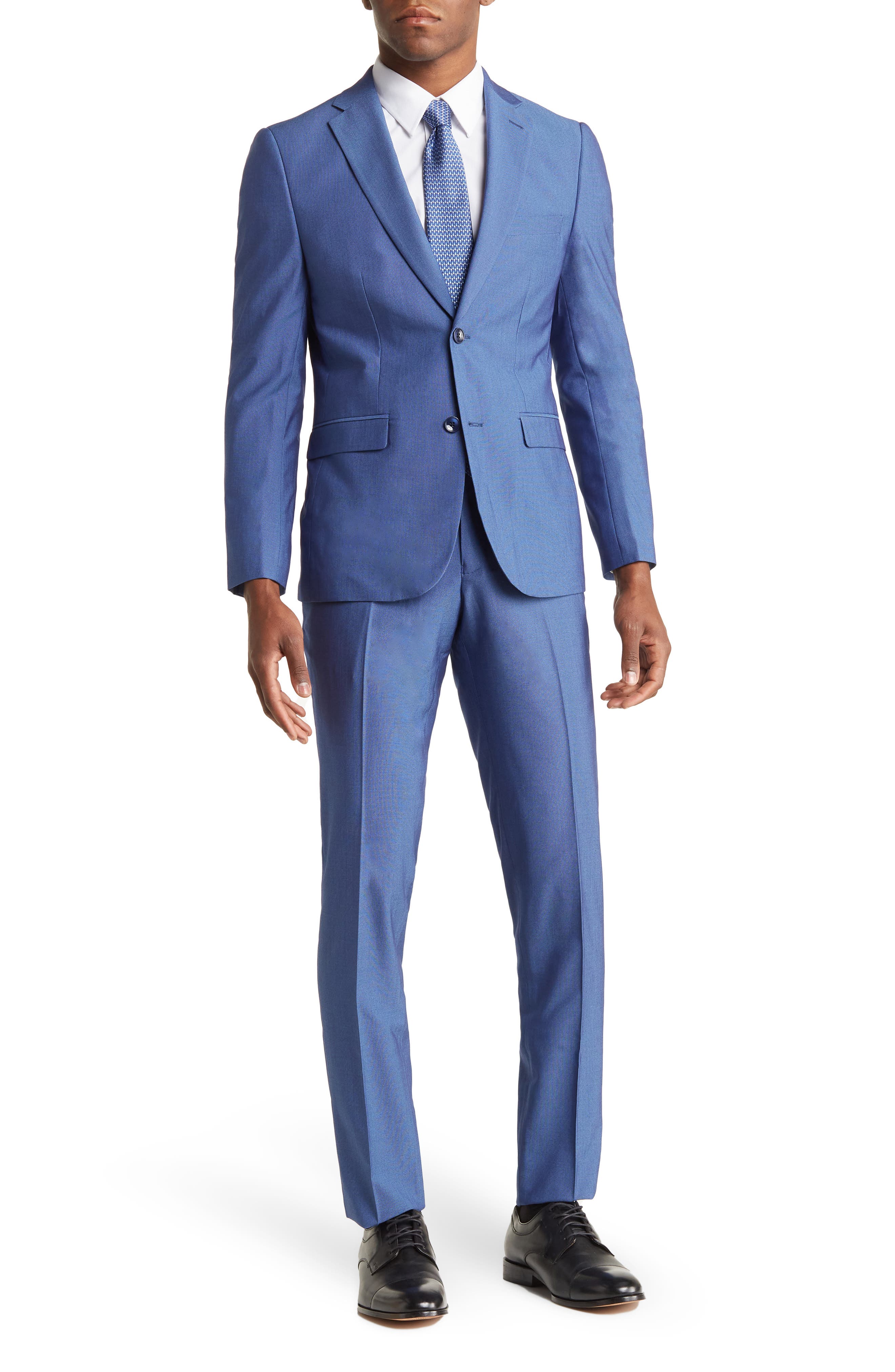 SOUL OF LONDON Solid Two Button Notch Lapel Slim Fit Suit
