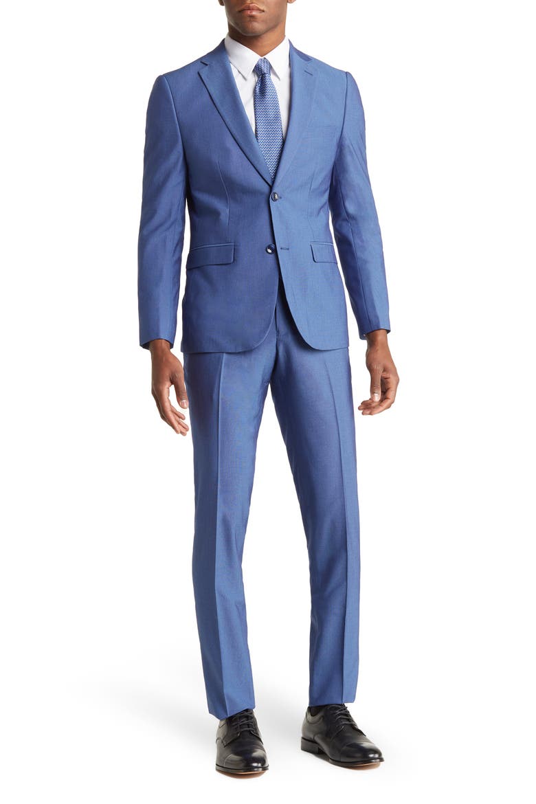 Solid Two Button Notch Lapel Slim Fit Suit, Main, color, NAVY
