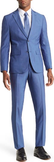 Solid Two Button Notch Lapel Slim Fit Suit