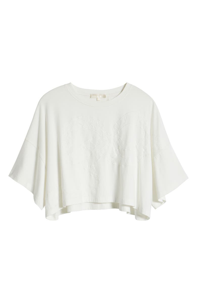 LoveShackFancy Angelle Lace EmbellishedCrop Cotton T-Shirt, Alternate, color,