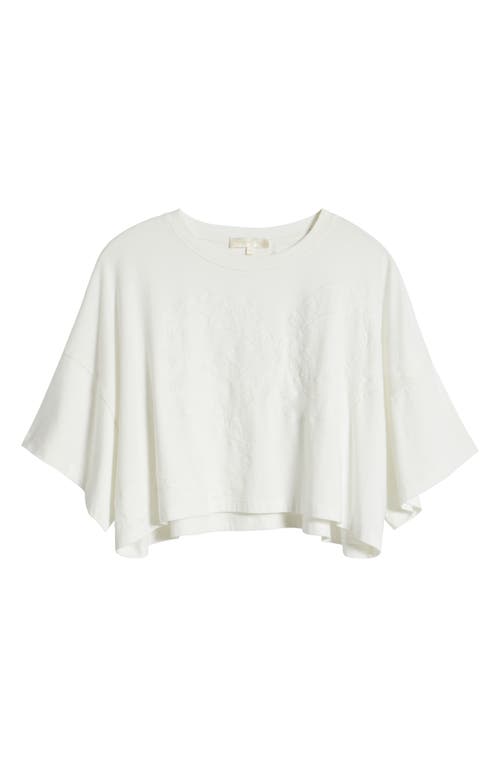 Loveshackfancy Angelle Lace Embellishedcrop Cotton T-shirt In Sugar White