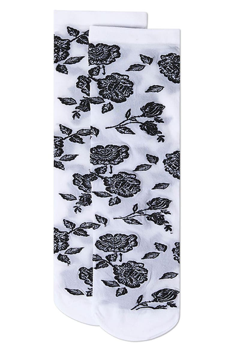 Floral Sheer Crew Socks, Alternate, color, WHITE
